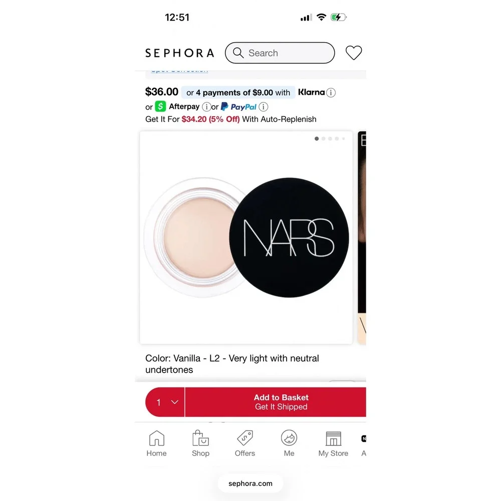 NARS Soft Matte Complete Full Coverage Concealer Vanilla‎ L2 makeup luxury